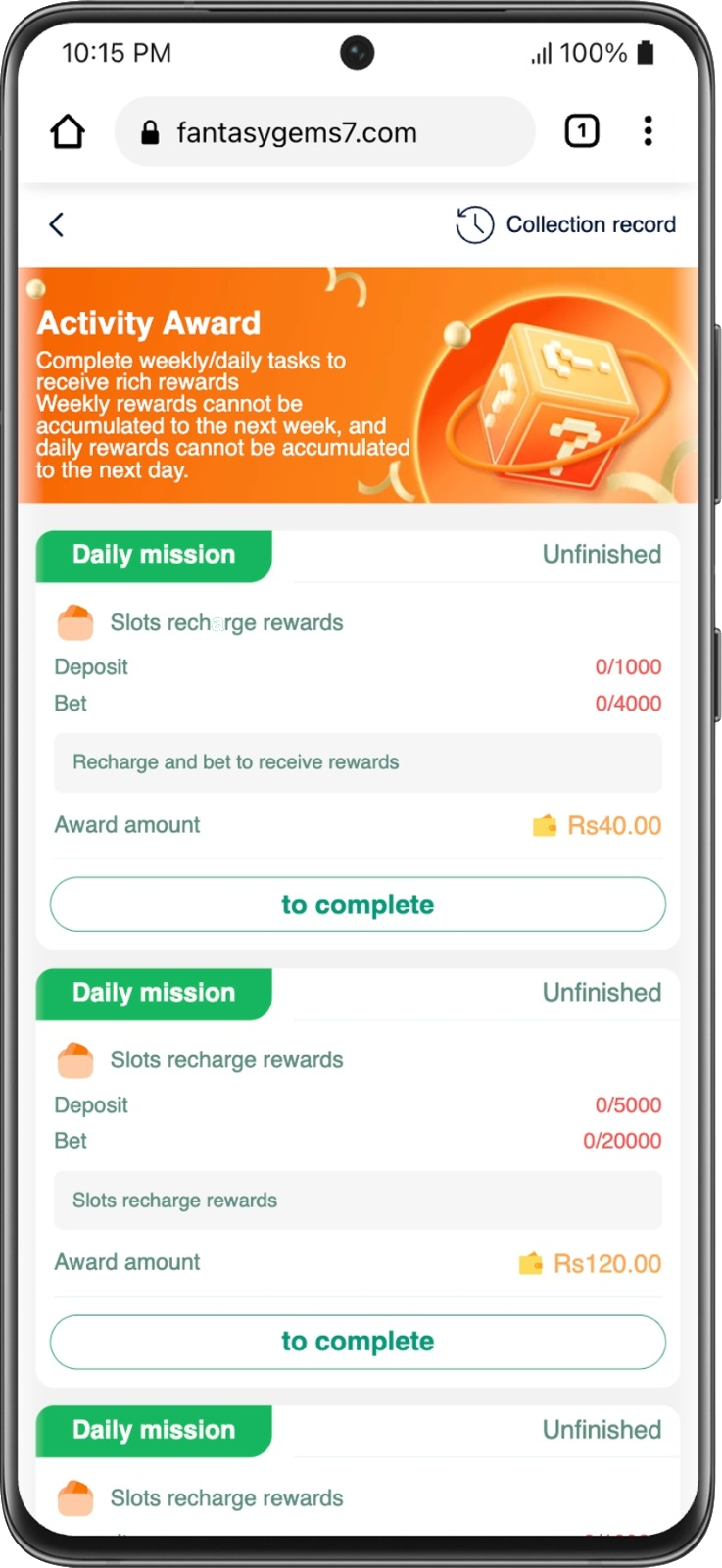 Fantasy Gems Daily Activity & Rewards System