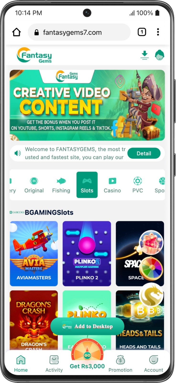 Fantasy Gems Game Lobby & Slots Section
